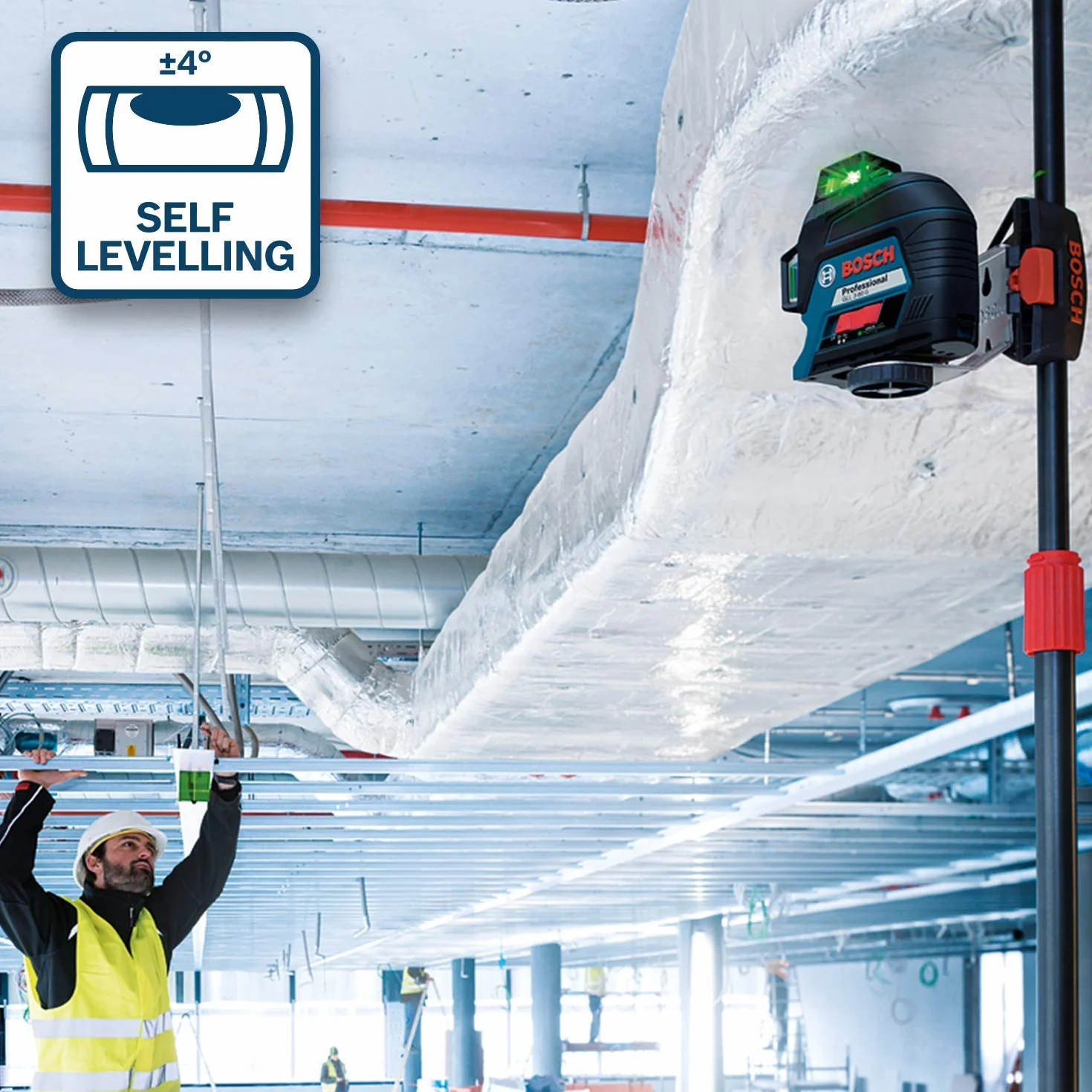 Bosch Professional Laser liniowy GLL 3-80 G (zielona wiązka, do pracy w pomieszczeniach, zasięg pracy: 30 m, 4baterie AA, walizka)
