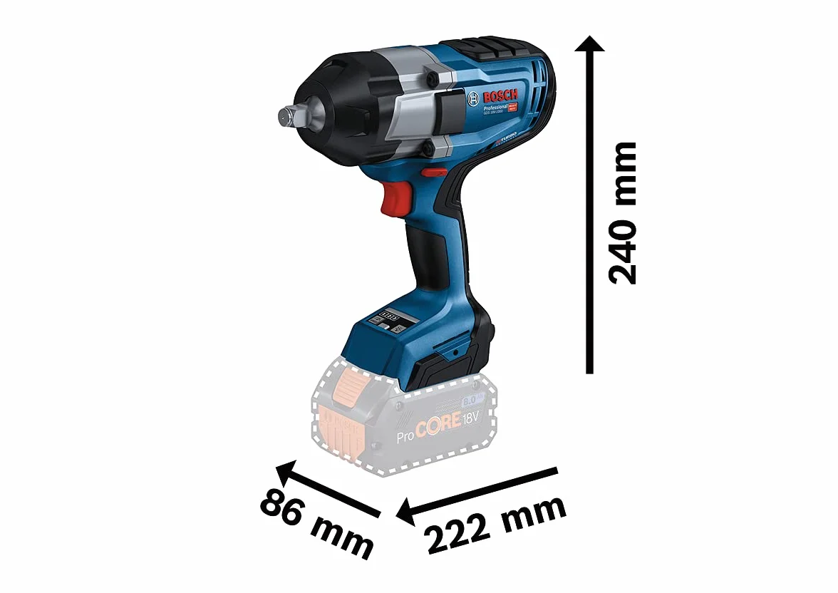 Bosch Professional system 18V: akumulatorowy klucz udarowy BITURBO GDS 18V-1000 (moment dokręcania 1 000 Nm, moment zrywający 1 600 Nm, walizka L-BOXX)