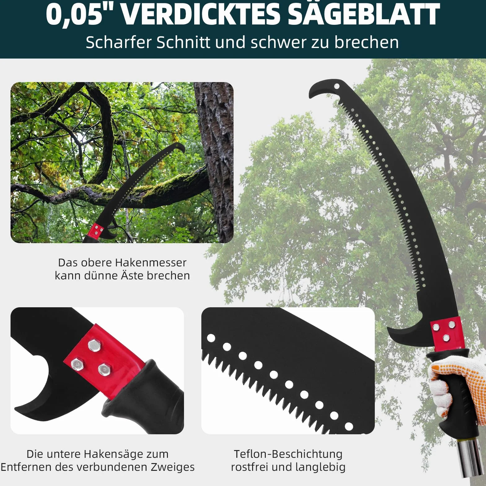 Ręczny trymer do słupków 7,3-27 ft Extendable Tree Pruner, ostre stalowe ostrza, przycinarka gałęzi z 8 uchwytami z włókna szklanego