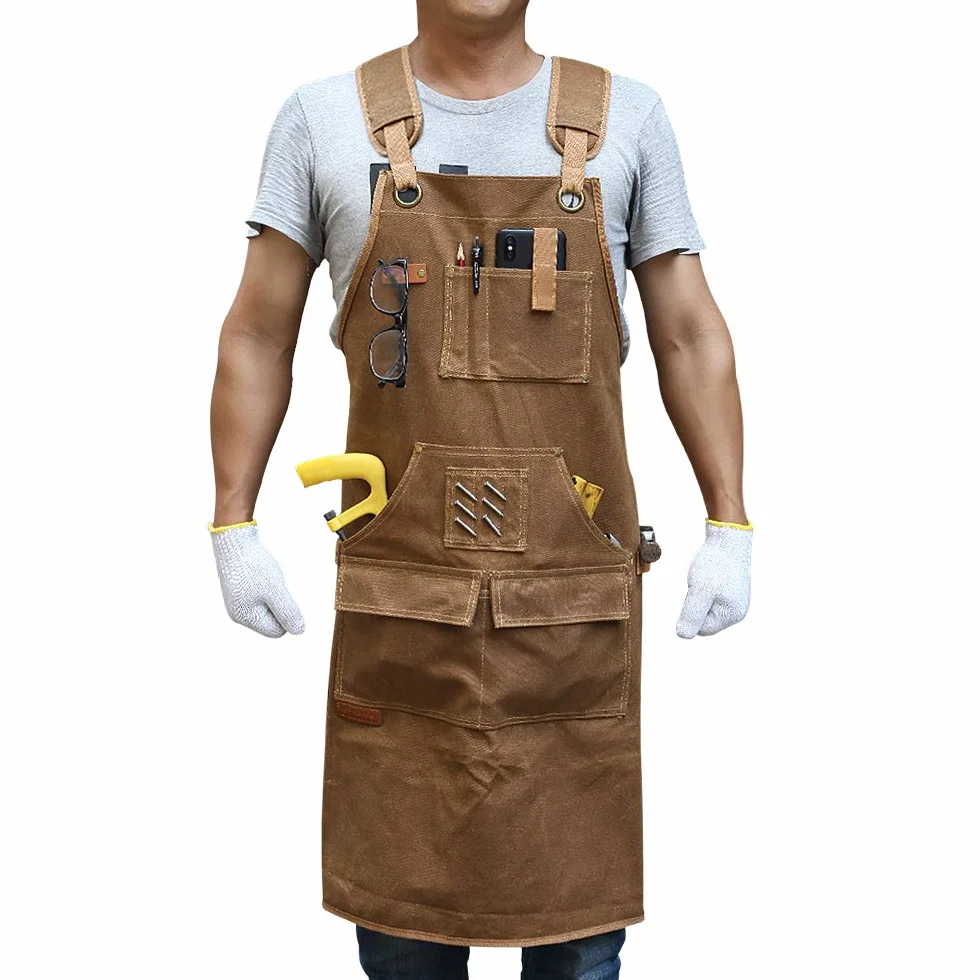 Fartuch roboczy z 9 kieszeniami na narzędzia, fartuch do obróbki drewna z wytrzymałym woskowanym płótnem, fartuch narzędziowy prezent dla mężczyzn stolarzy