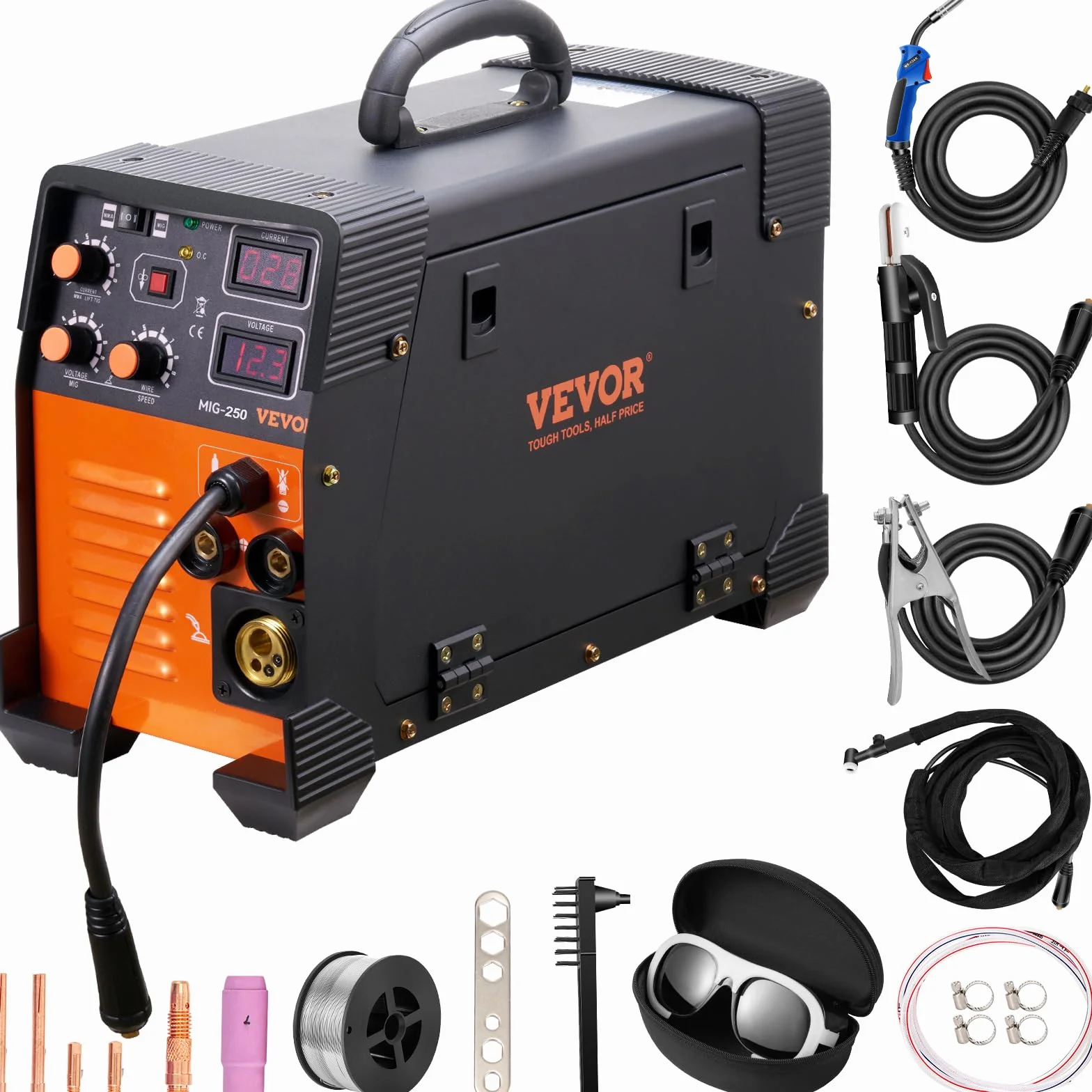 VEVOR Spawarka MIG/MMA/TIG 3w1 50-250A IGBT 5,6kVA IP21S