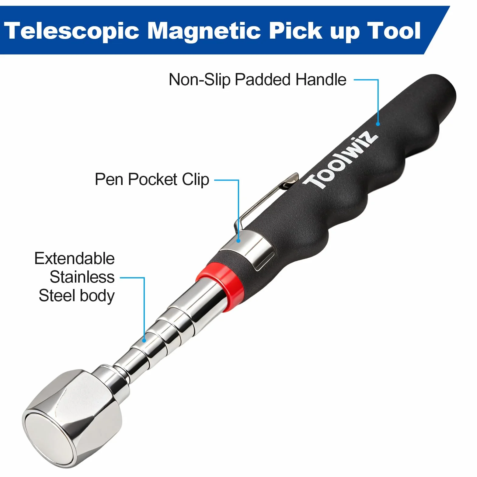 Toolwiz Zamiatarka magnetyczna 43 cm 4 kg teleskopowa 7,3 kg