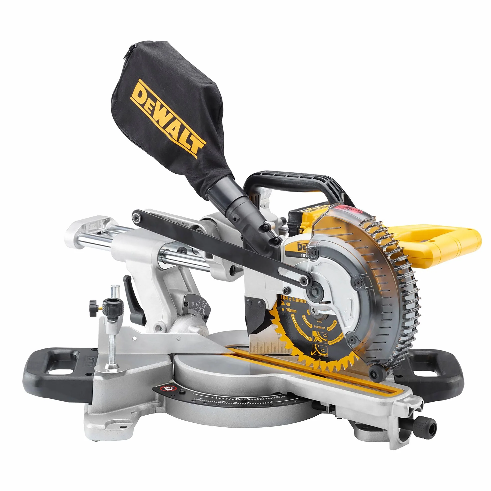 DEWALT DCS365N-XJ XR 184 mm piła ukośna z jednostką XPS, 590 W, 18 V, żółta